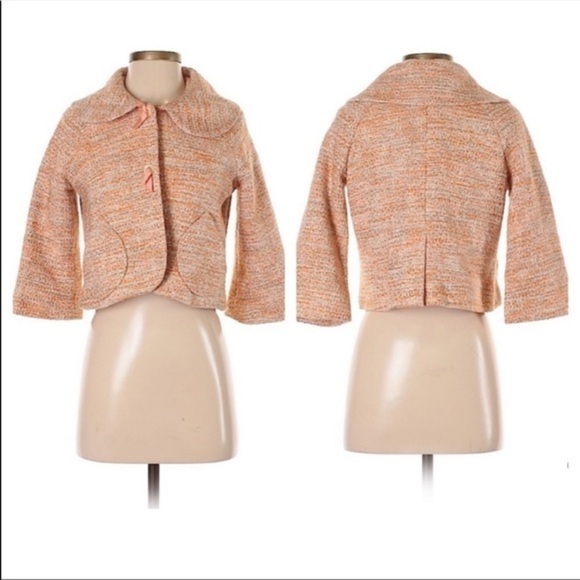 Rare Anthropologie Elevenses Orange Tweed Jacket Vintage-Look Size 4 - Picture 3 of 7